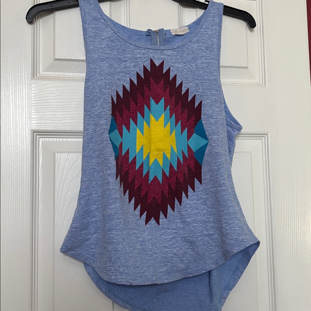 Cotton Candy Light Blue Casual tank top with Indian print size large